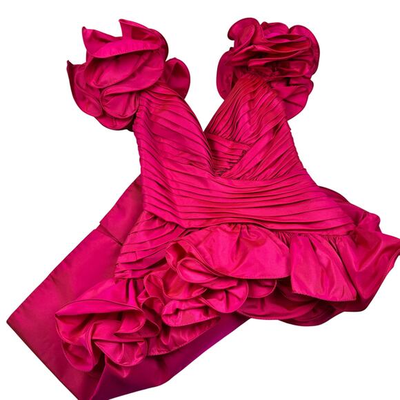 Tadashi Vintage 80's Ruched Ruffle Structured Statement Special Occasion Dress 6 - Picture 1 of 11